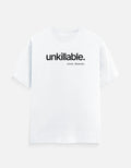 “unkillable. since forever.” minimal typography t-shirt in white by Halant, front