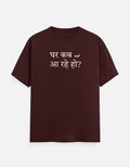 “घर कब आ रहे हो?” Hindi Diwali t-shirt with diya in maroon by Halant, front