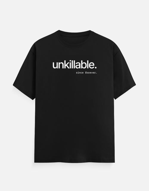 “unkillable. since forever.” minimal typography t-shirt in black by Halant, front